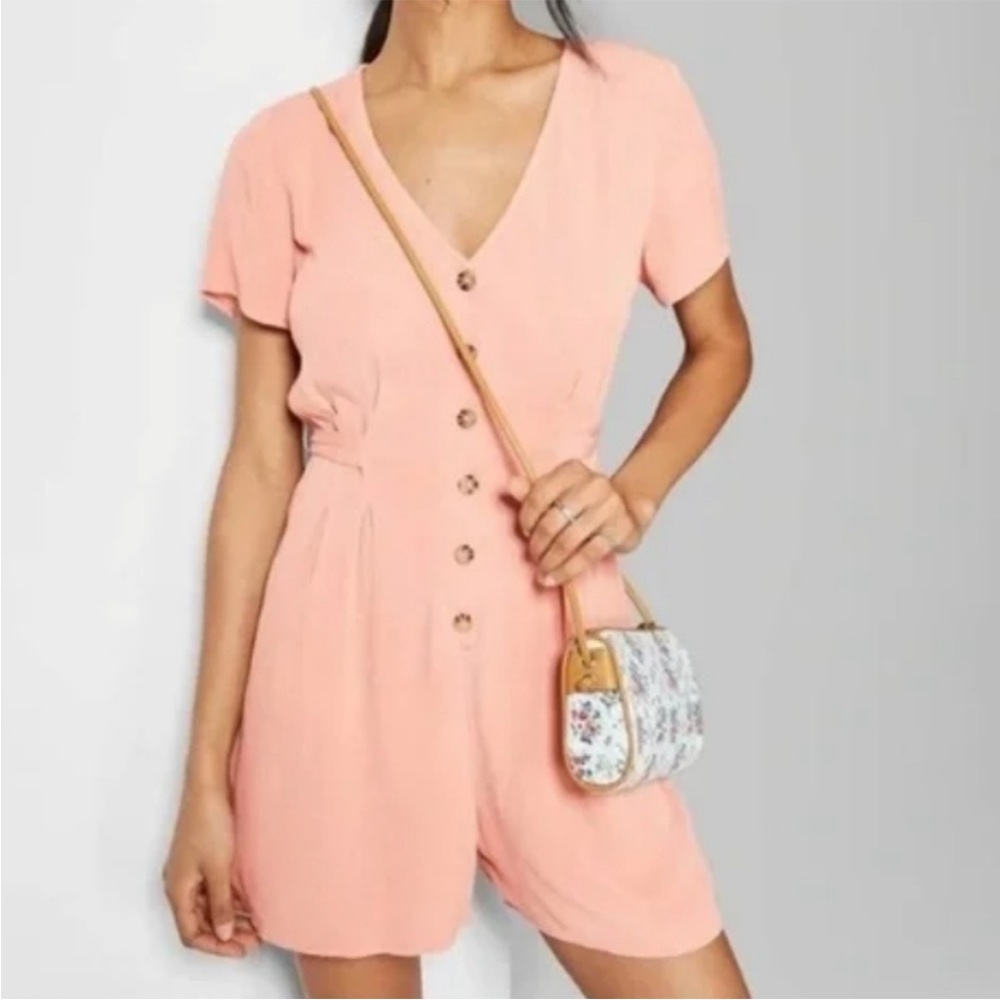 Light Coral Button-Front Romper